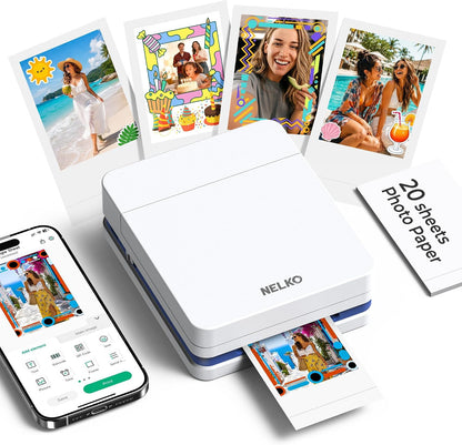 PP01 Photo Printer, 2x3 Portable Photo Printer, Mini Printer, White | Instant Color Inkjet Printer for Smartphone, Sticky-Back Photos, Bluetooth Compatible with iOS & Android, AI App Editing