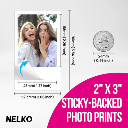 PP01 Photo Printer, 2x3 Portable Photo Printer, Mini Printer, White | Instant Color Inkjet Printer for Smartphone, Sticky-Back Photos, Bluetooth Compatible with iOS & Android, AI App Editing