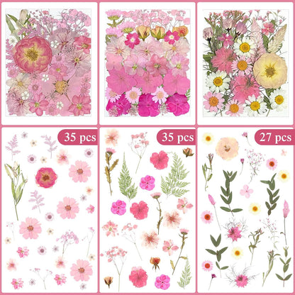 167 Pcs Pressed Dried Flowers for Resin, Pink, Candy Style