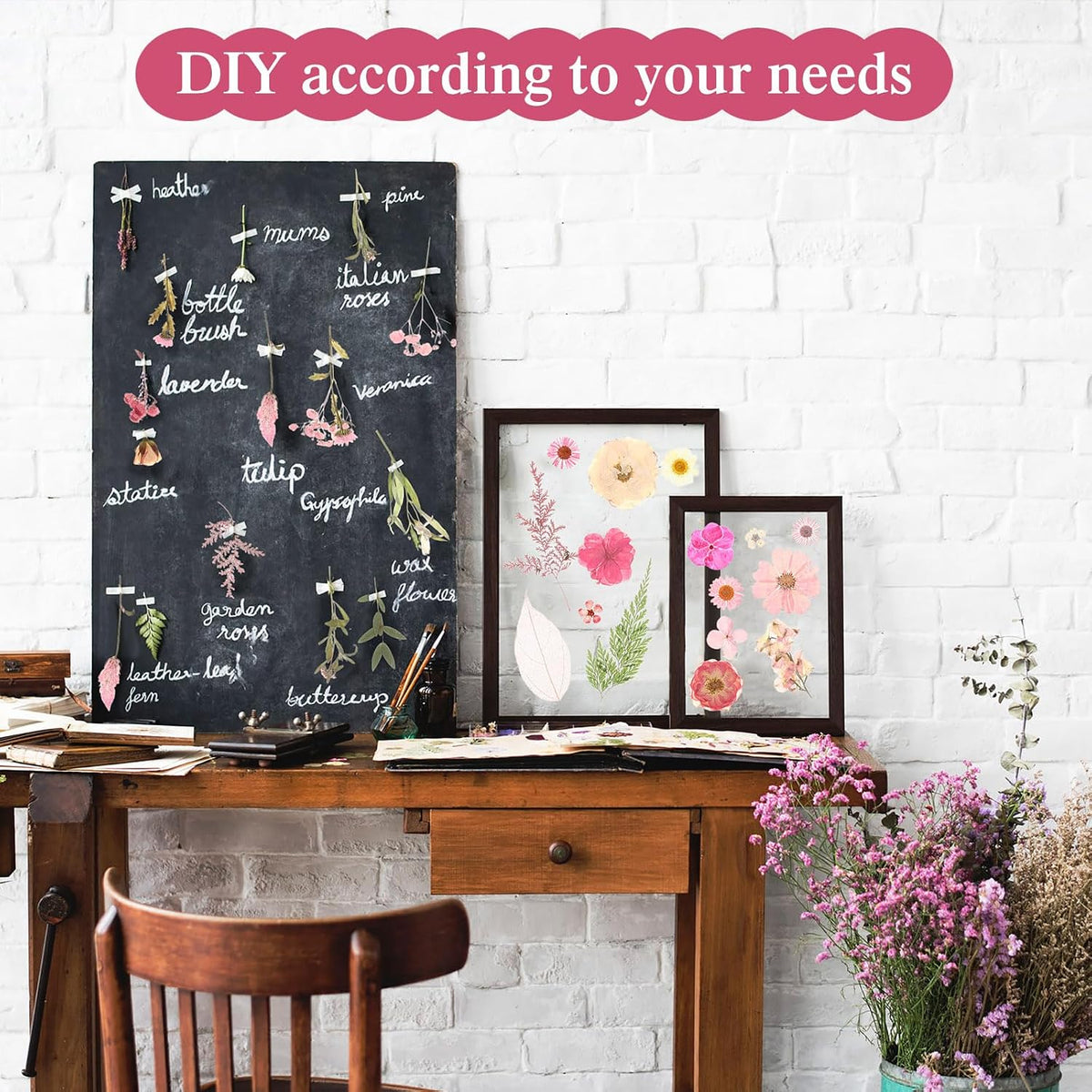 167 Pcs Pressed Dried Flowers for Resin, Pink, Candy Style