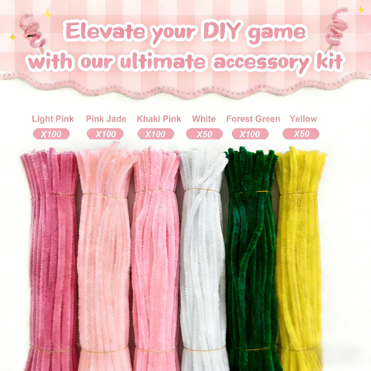 Pipe Cleaners Flowers, Pink Pipe Cleaners Craft, 500+ Pcs Pipe Cleaner Flower Kit with Wrapping Paper & Floral Tape, DIY Tulip Rose Bouquet Arts and Crafts Supplies for Gifts
