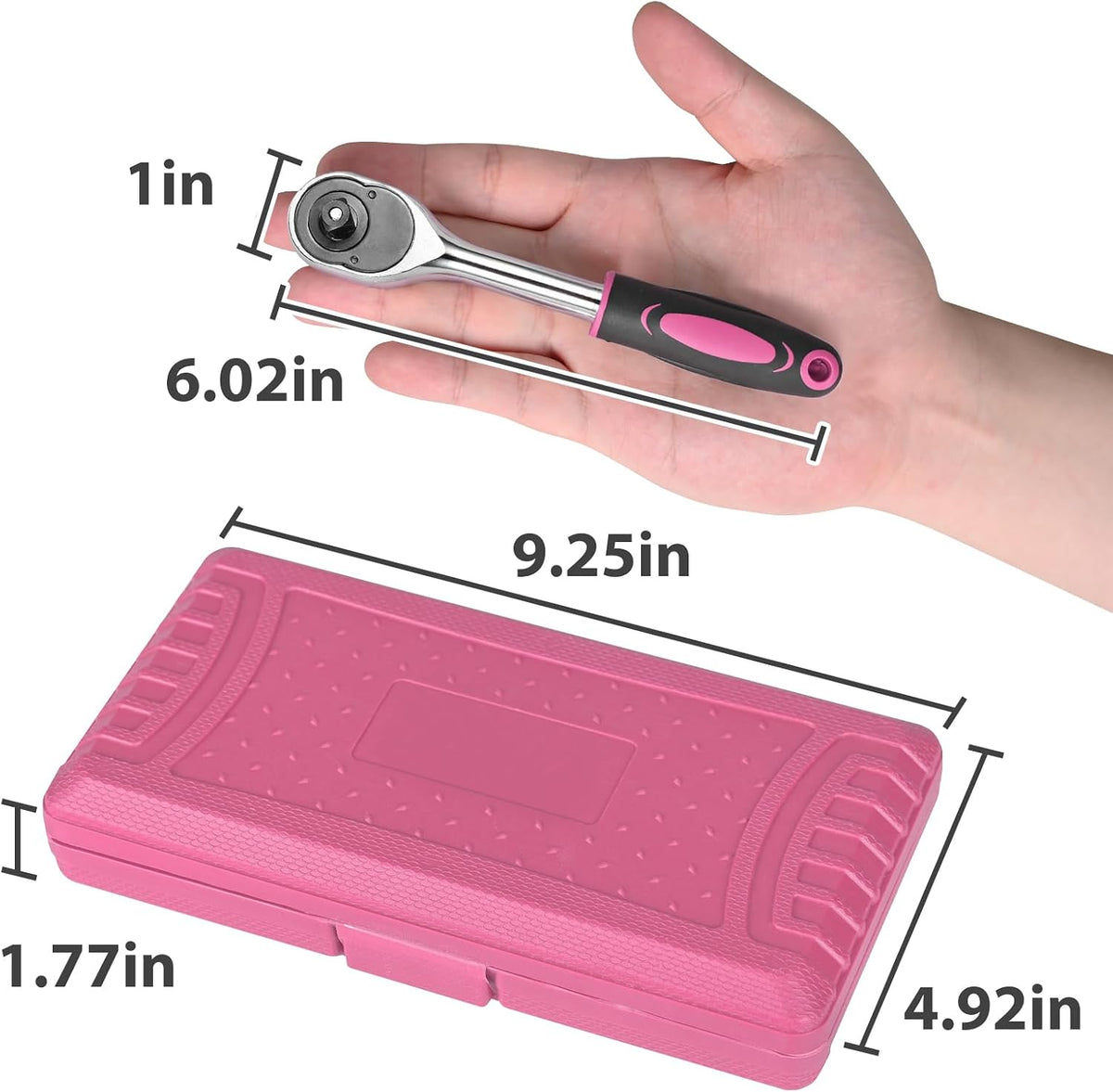 46 Pieces 1/4 inch Drive Socket Ratchet Wrench Set, with Bit Socket Set Metric and Extension Bar for Auto Repairing and Household, with Pink Storage Case