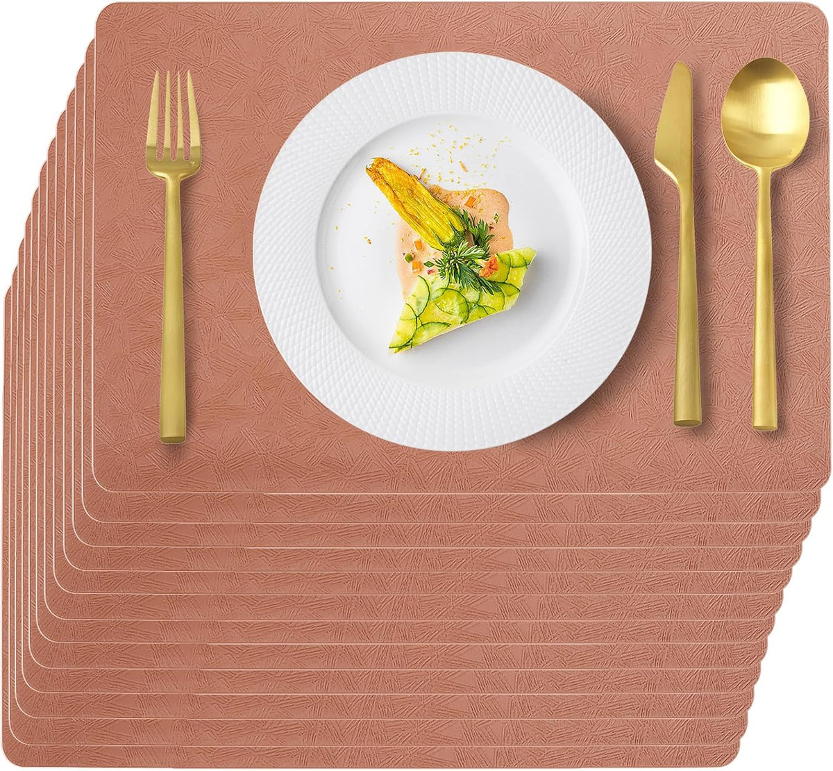 Coral Plastic Placemats Set of 12, Faux Leather Waterproof Table Mats