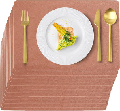 Coral Plastic Placemats Set of 12, Faux Leather Waterproof Table Mats