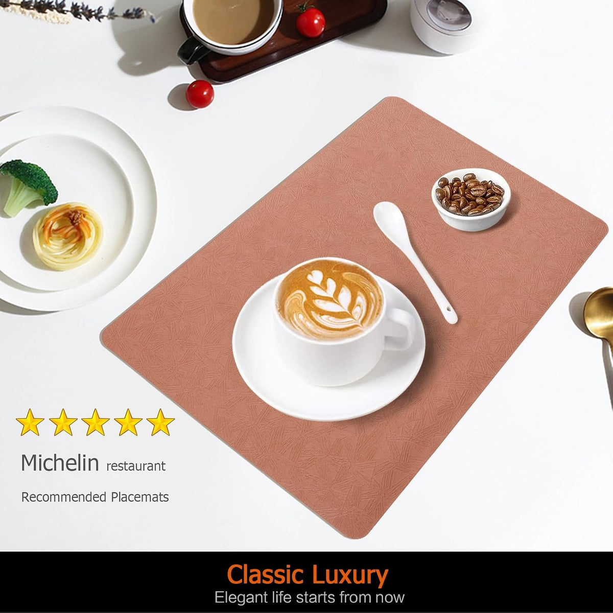Coral Plastic Placemats Set of 12, Faux Leather Waterproof Table Mats