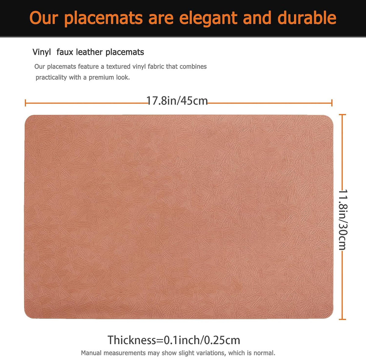 Coral Plastic Placemats Set of 12, Faux Leather Waterproof Table Mats