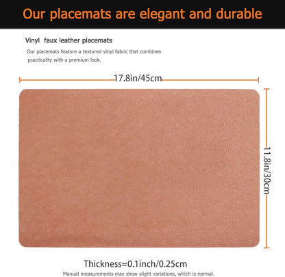 Coral Plastic Placemats Set of 12, Faux Leather Waterproof Table Mats