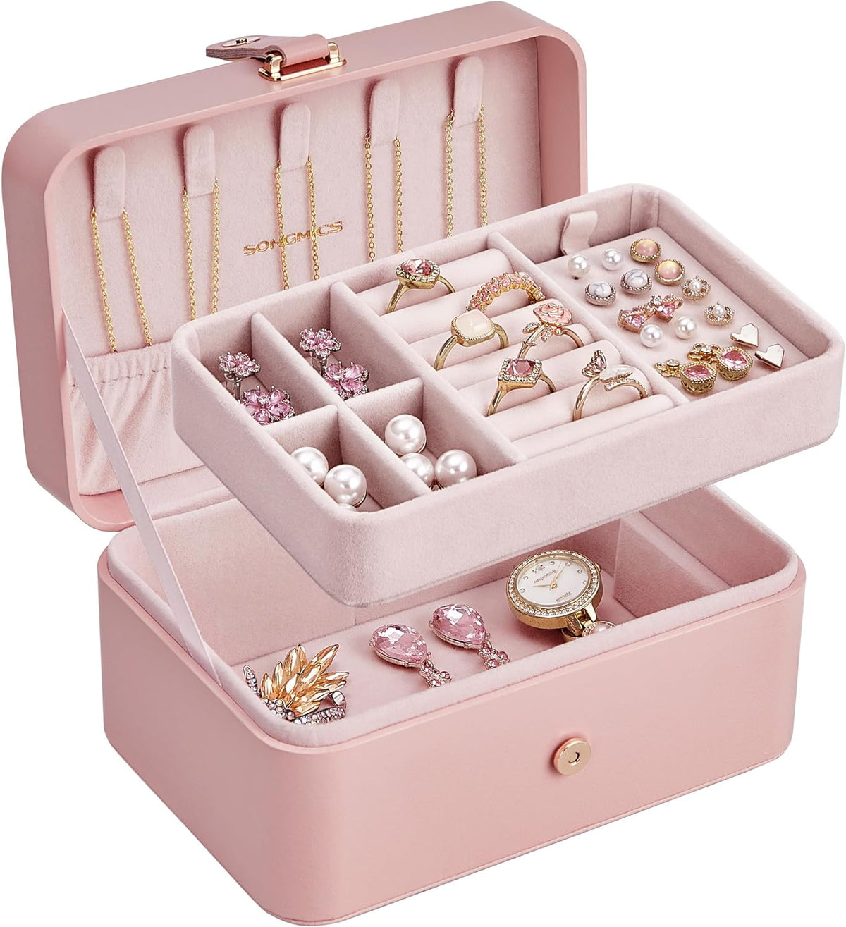 SONGMICS Travel Jewelry Organizer, 2-Layer Portable Jewelry Box Case