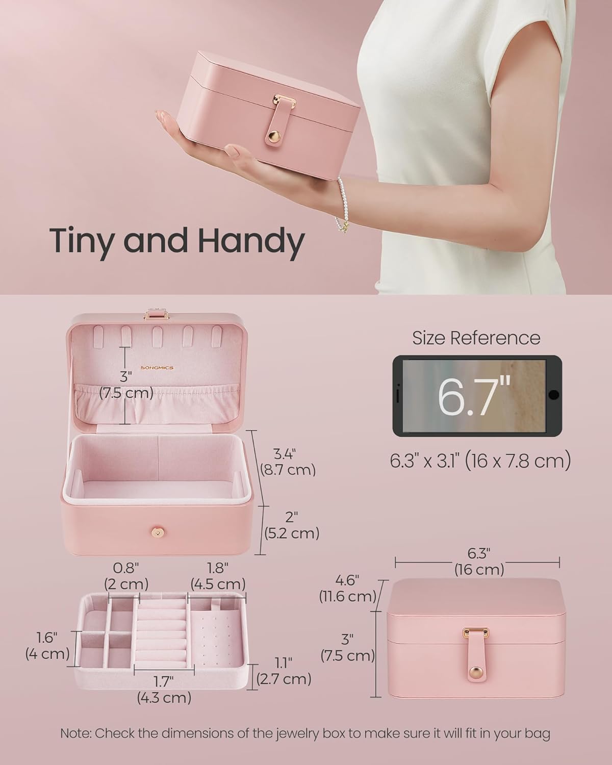 SONGMICS Travel Jewelry Organizer, 2-Layer Portable Jewelry Box Case