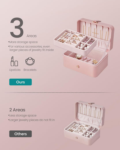 SONGMICS Travel Jewelry Organizer, 2-Layer Portable Jewelry Box Case