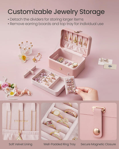 SONGMICS Travel Jewelry Organizer, 2-Layer Portable Jewelry Box Case