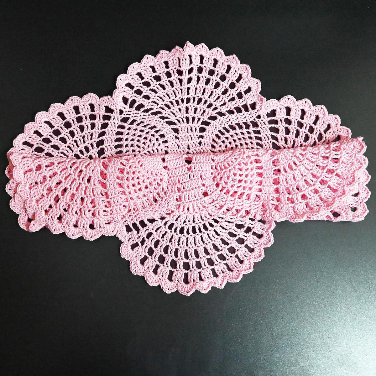 Handmade Crochet Lace Doily 15.5 inches to 17.5 inches Round 6 Petals Flower Placemats Coasters Vintage Doilies Vase Cup Mats (1, Pink)