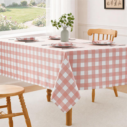 Checkered Tablecloth Rectangle Waterproof Gingham Table Cloth Washable Buffalo Plaid Table Cover Wrinkle Free for Kitchen, Dining and Outdoor Picnic, 60 x 84 Inch, Pink and White