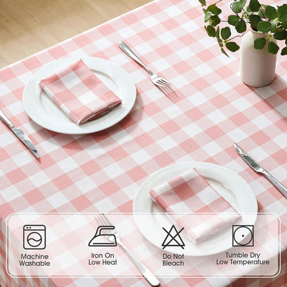 Checkered Tablecloth Rectangle Waterproof Gingham Table Cloth Washable Buffalo Plaid Table Cover Wrinkle Free for Kitchen, Dining and Outdoor Picnic, 60 x 84 Inch, Pink and White