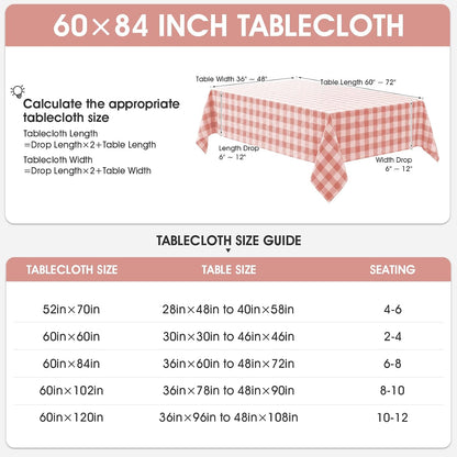 Checkered Tablecloth Rectangle Waterproof Gingham Table Cloth Washable Buffalo Plaid Table Cover Wrinkle Free for Kitchen, Dining and Outdoor Picnic, 60 x 84 Inch, Pink and White