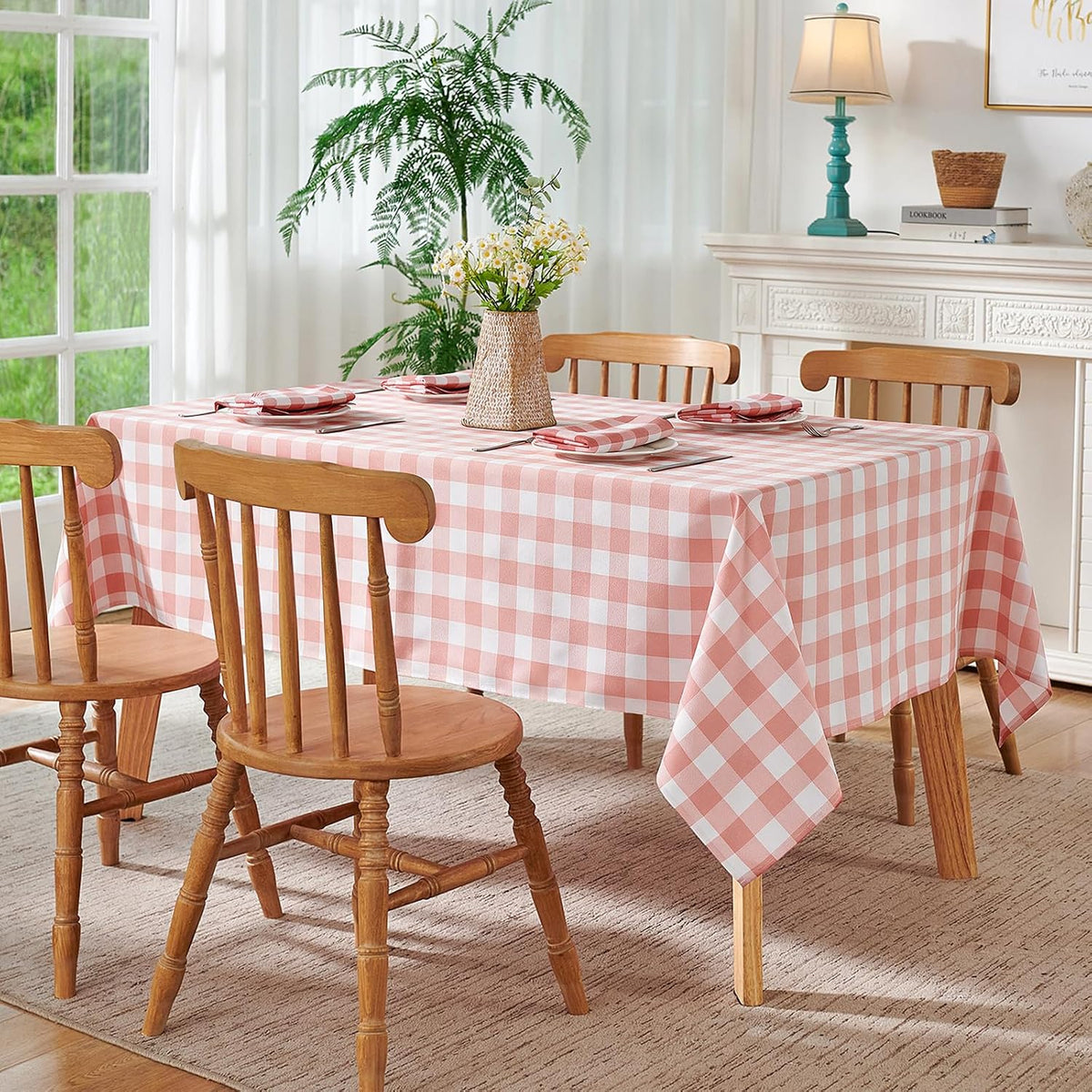 Checkered Tablecloth Rectangle Waterproof Gingham Table Cloth Washable Buffalo Plaid Table Cover Wrinkle Free for Kitchen, Dining and Outdoor Picnic, 60 x 84 Inch, Pink and White