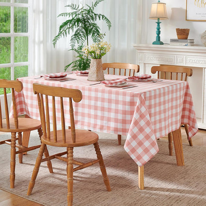 Checkered Tablecloth Rectangle Waterproof Gingham Table Cloth Washable Buffalo Plaid Table Cover Wrinkle Free for Kitchen, Dining and Outdoor Picnic, 60 x 84 Inch, Pink and White