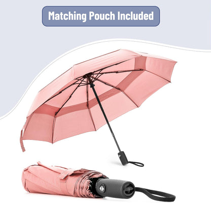Windproof Travel Umbrella, Small Water-Resistant Automatic Folding Umbrella for Rain and Sun, Light, Compact and Portable for Women & Men, Fits Car & Backpack