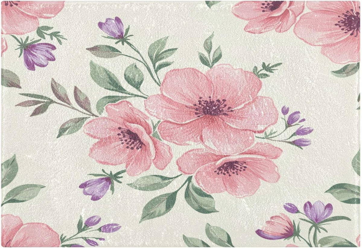 Pink Flowers Bathroom Mat Rug 24" x 16" Non Slip Super Absorbent Quick Dry Bath Mats for Bathtub Fluffy Rugs