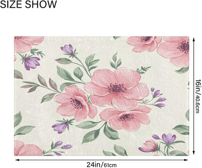 Pink Flowers Bathroom Mat Rug 24" x 16" Non Slip Super Absorbent Quick Dry Bath Mats for Bathtub Fluffy Rugs