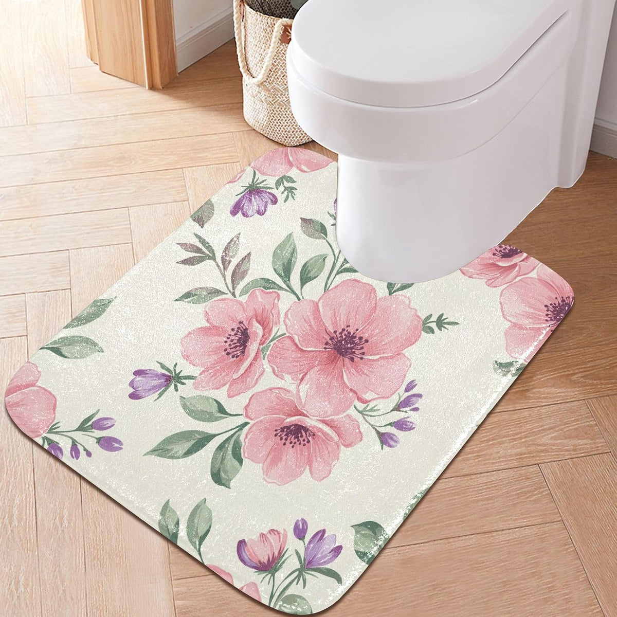 Pink Flowers Bathroom Mat Rug 24" x 16" Non Slip Super Absorbent Quick Dry Bath Mats for Bathtub Fluffy Rugs