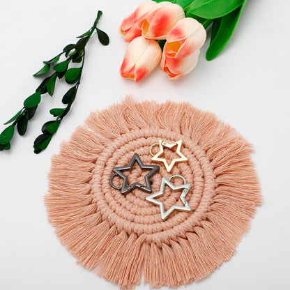 4 PCS Handmade Boho Coaster, 100% Cotton Woven Macrame Absorbent Coasters for Drinks, Heat Resistant Cotton Coasters for Coffee Table, Desk Kitchen Dining Room, Housewarming Gift (White & Pink)