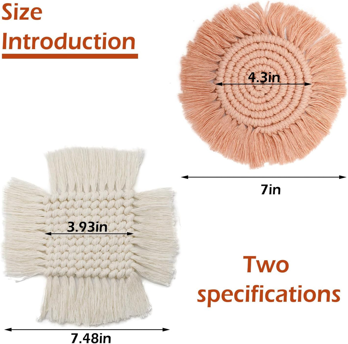 4 PCS Handmade Boho Coaster, 100% Cotton Woven Macrame Absorbent Coasters for Drinks, Heat Resistant Cotton Coasters for Coffee Table, Desk Kitchen Dining Room, Housewarming Gift (White & Pink)