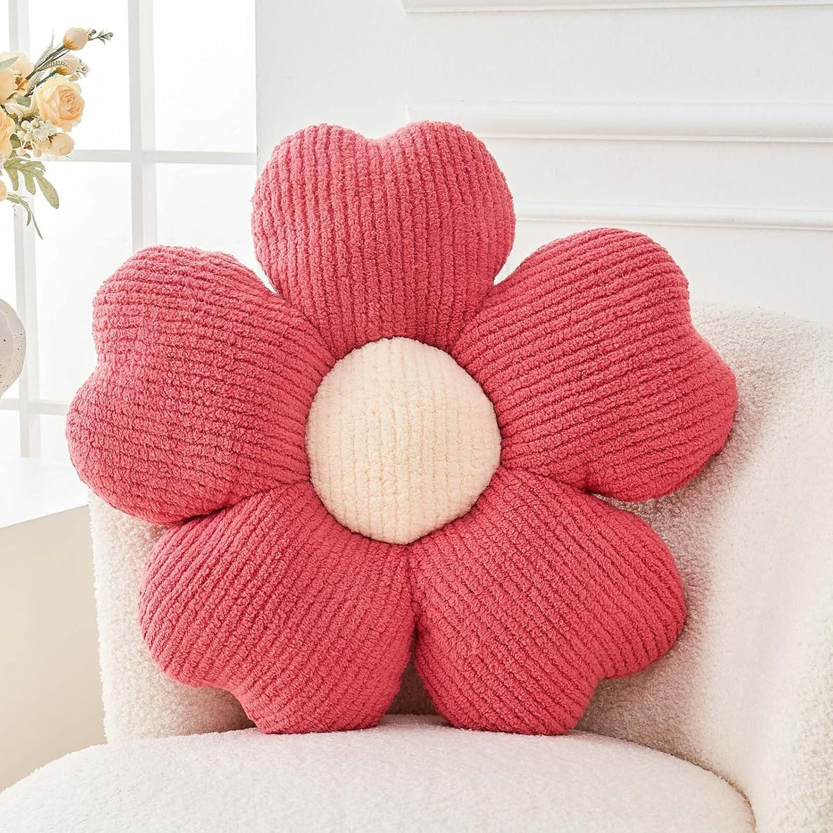 Flower Throw Pillow, Cute Flower Shaped Pillow Decorative Throw Pillow for Bed Couch, Soft Daisy Pillows Floor Seating Cushion Cushions (19.6 Inch Peach Pink)