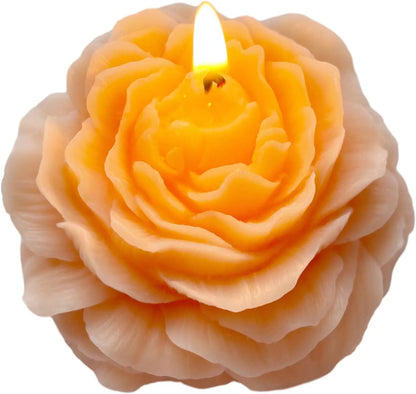 Light-Peach Peony Flower Shape Candles for Women - Aromatic Pastel Aesthetic Candle with Rose Fragrance - Christmas Gift for Friends Colleagues and Classmates (3 inch)