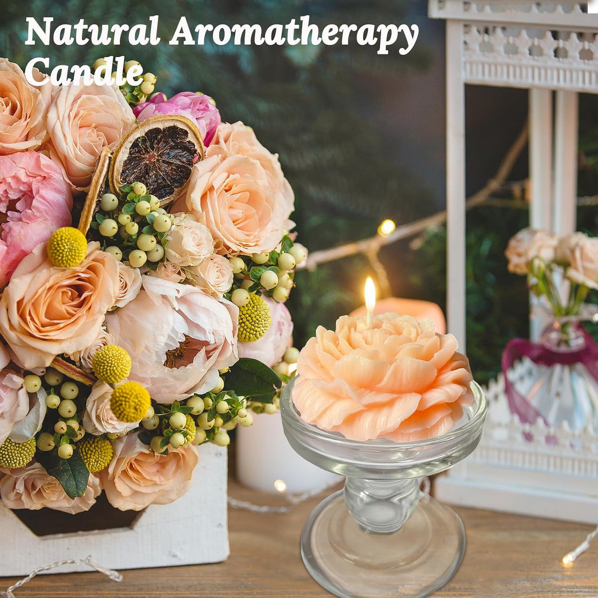 Light-Peach Peony Flower Shape Candles for Women - Aromatic Pastel Aesthetic Candle with Rose Fragrance - Christmas Gift for Friends Colleagues and Classmates (3 inch)