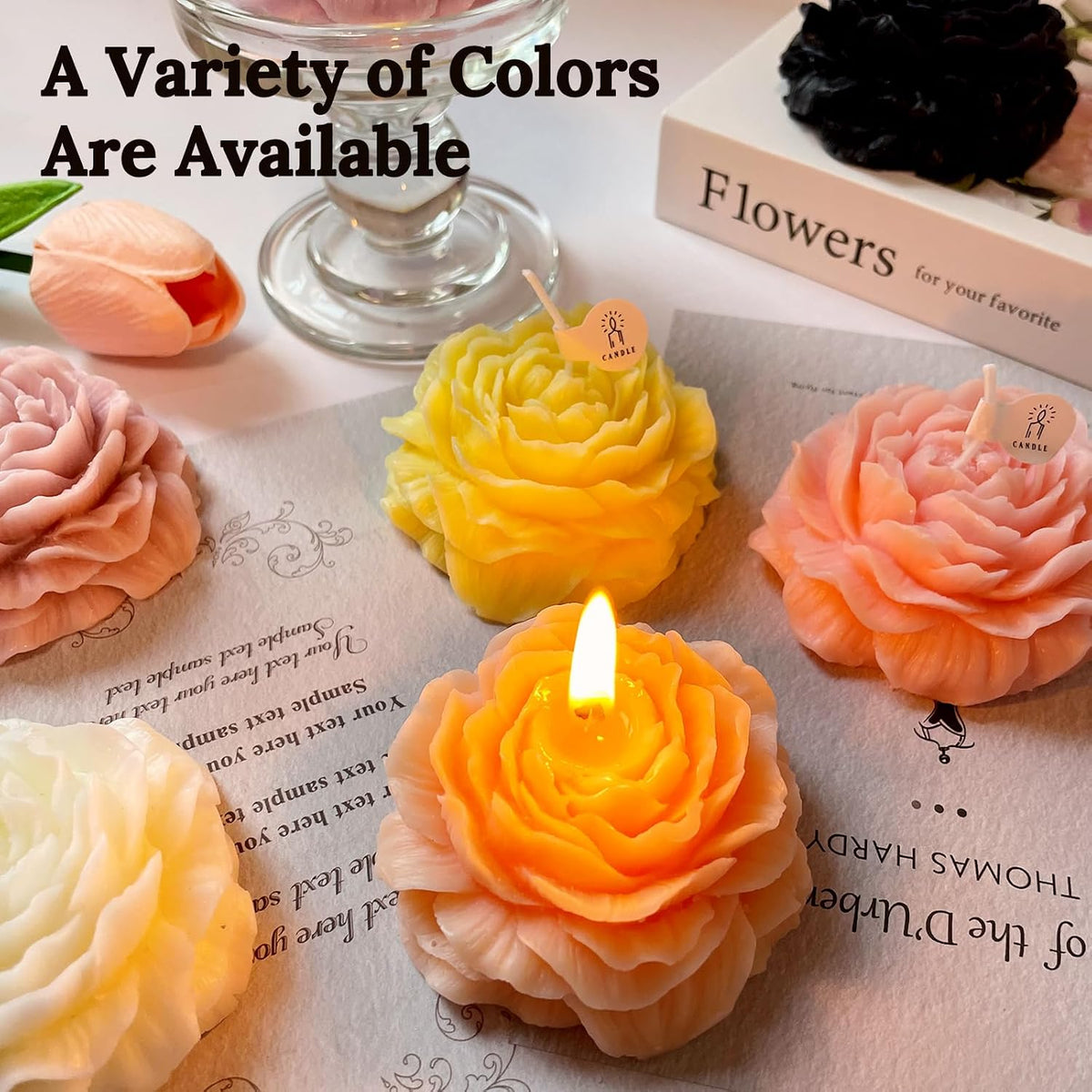 Light-Peach Peony Flower Shape Candles for Women - Aromatic Pastel Aesthetic Candle with Rose Fragrance - Christmas Gift for Friends Colleagues and Classmates (3 inch)