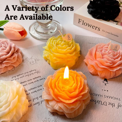 Light-Peach Peony Flower Shape Candles for Women - Aromatic Pastel Aesthetic Candle with Rose Fragrance - Christmas Gift for Friends Colleagues and Classmates (3 inch)