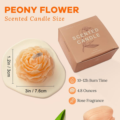 Light-Peach Peony Flower Shape Candles for Women - Aromatic Pastel Aesthetic Candle with Rose Fragrance - Christmas Gift for Friends Colleagues and Classmates (3 inch)