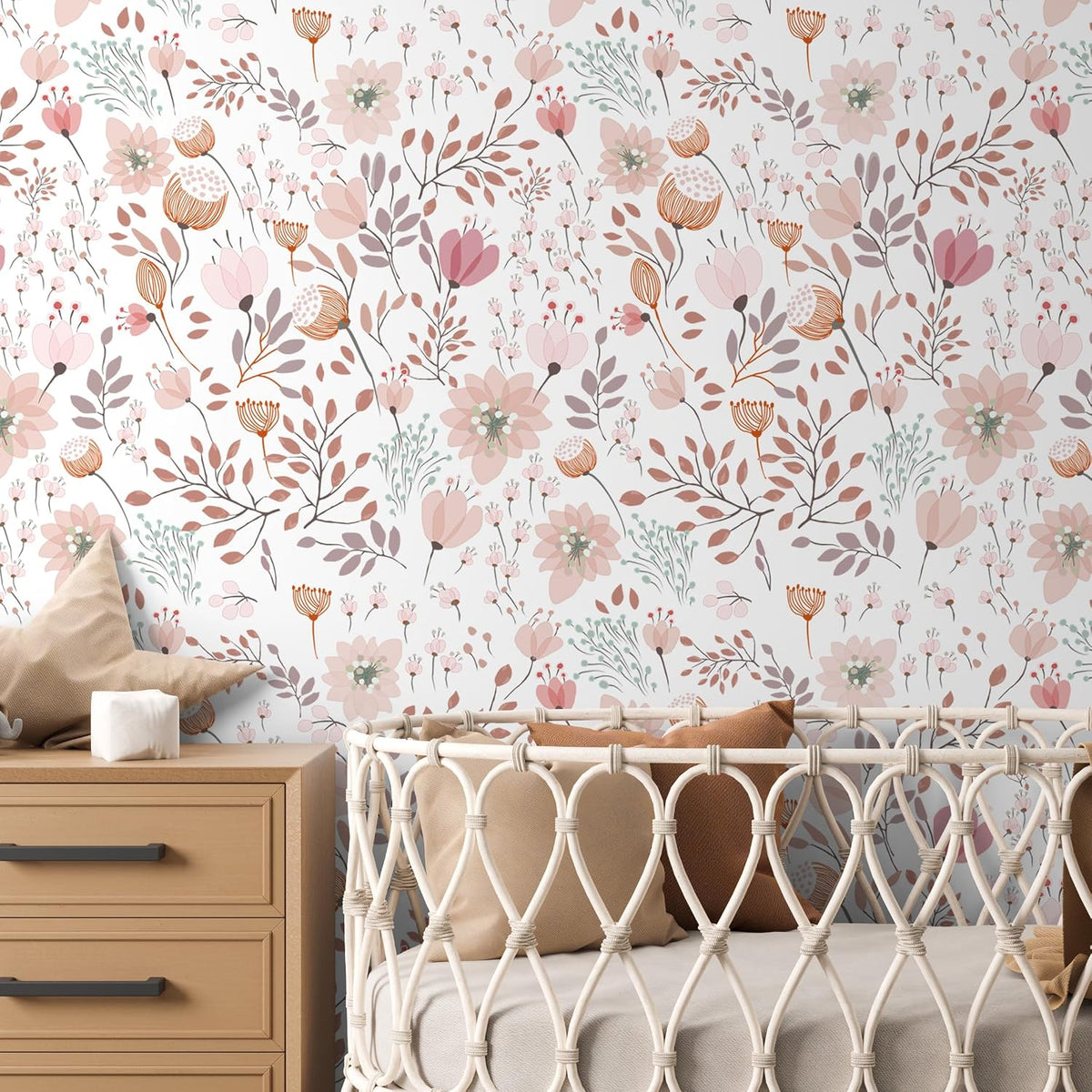 Peel and Stick Boho Pink Floral Peel Stick Wallpaper Contact Paper Removable Self Adhesive Wallpaper for Walls Bedroom Home Decoration Vinyl Rolls 17.7''x118.1''