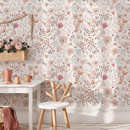 Peel and Stick Boho Pink Floral Peel Stick Wallpaper Contact Paper Removable Self Adhesive Wallpaper for Walls Bedroom Home Decoration Vinyl Rolls 17.7''x118.1''