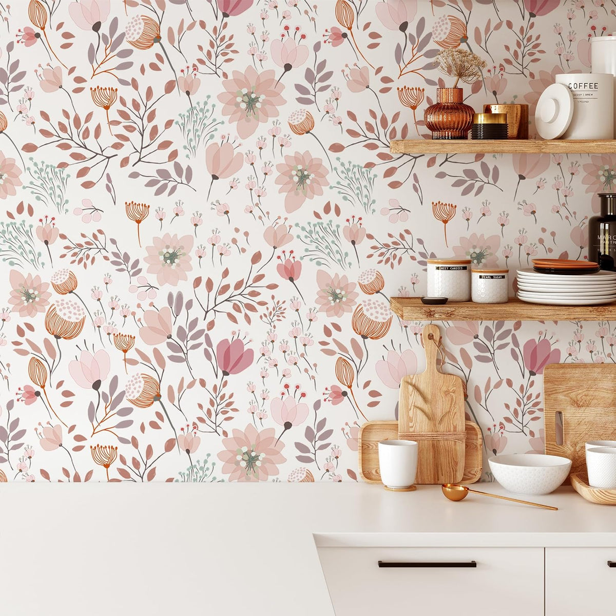 Peel and Stick Boho Pink Floral Peel Stick Wallpaper Contact Paper Removable Self Adhesive Wallpaper for Walls Bedroom Home Decoration Vinyl Rolls 17.7''x118.1''