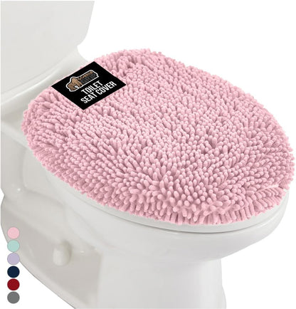Soft Chenille Toilet Lid Seat Cover, 19.5x18.5 Light Pink