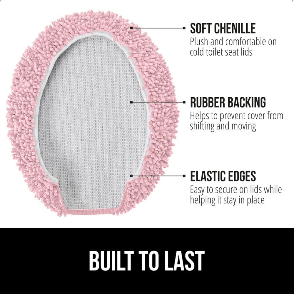 Soft Chenille Toilet Lid Seat Cover, 19.5x18.5 Light Pink