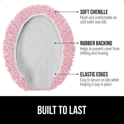 Soft Chenille Toilet Lid Seat Cover, 19.5x18.5 Light Pink