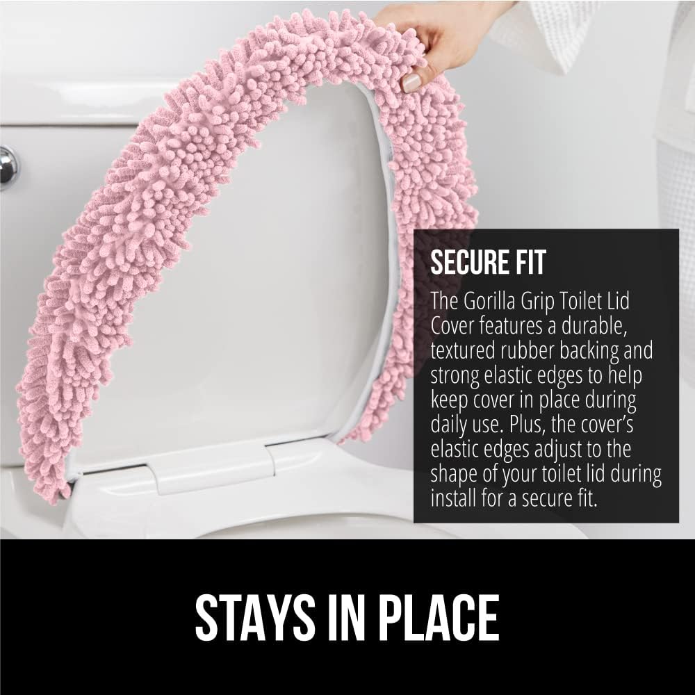 Soft Chenille Toilet Lid Seat Cover, 19.5x18.5 Light Pink