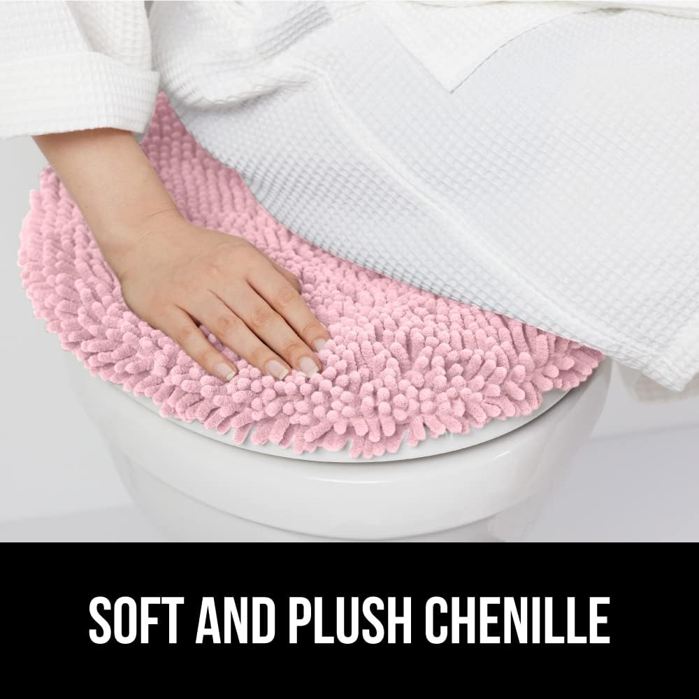 Soft Chenille Toilet Lid Seat Cover, 19.5x18.5 Light Pink
