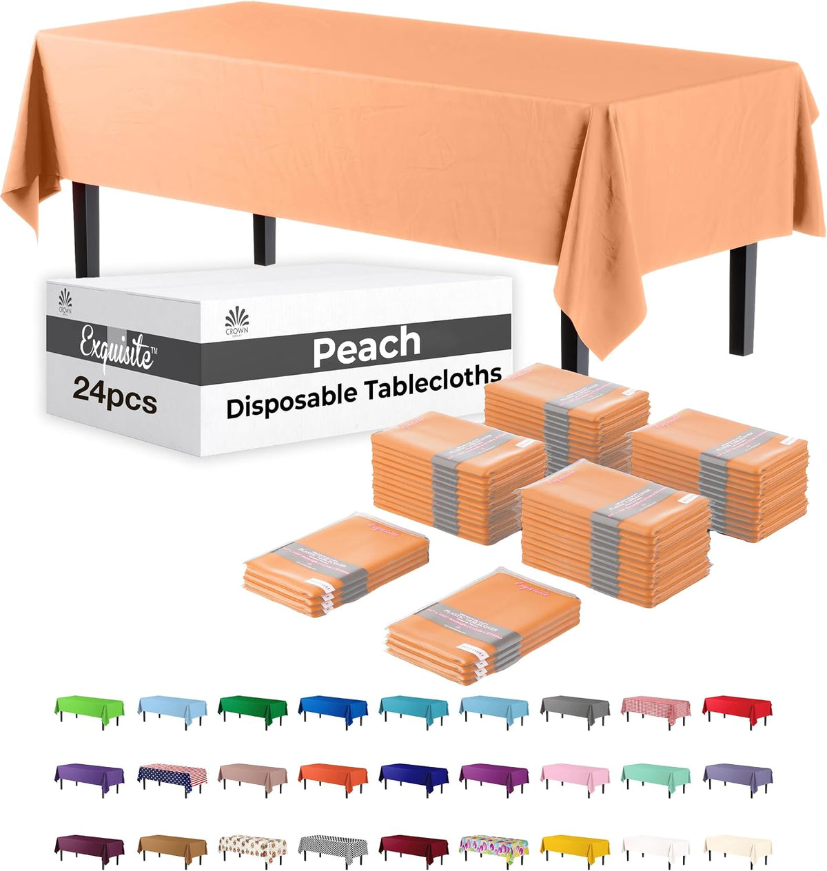 Party Solids Peach Rectangular Plastic Tablecloth - 54x108 Inch, Pack of 24
