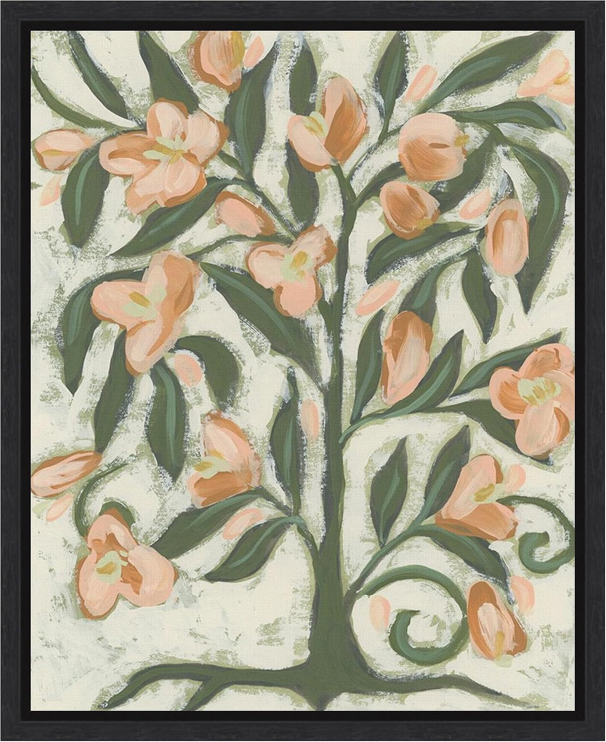 Framed Canvas Wall Art 20x16 Folk Peach Blossoms I by June Erica Vess, Framed Wall Art Canvas, Flowers Artwork, Modern Decor, Small Poster Painting for Living Room, Bedroom, Bathroom