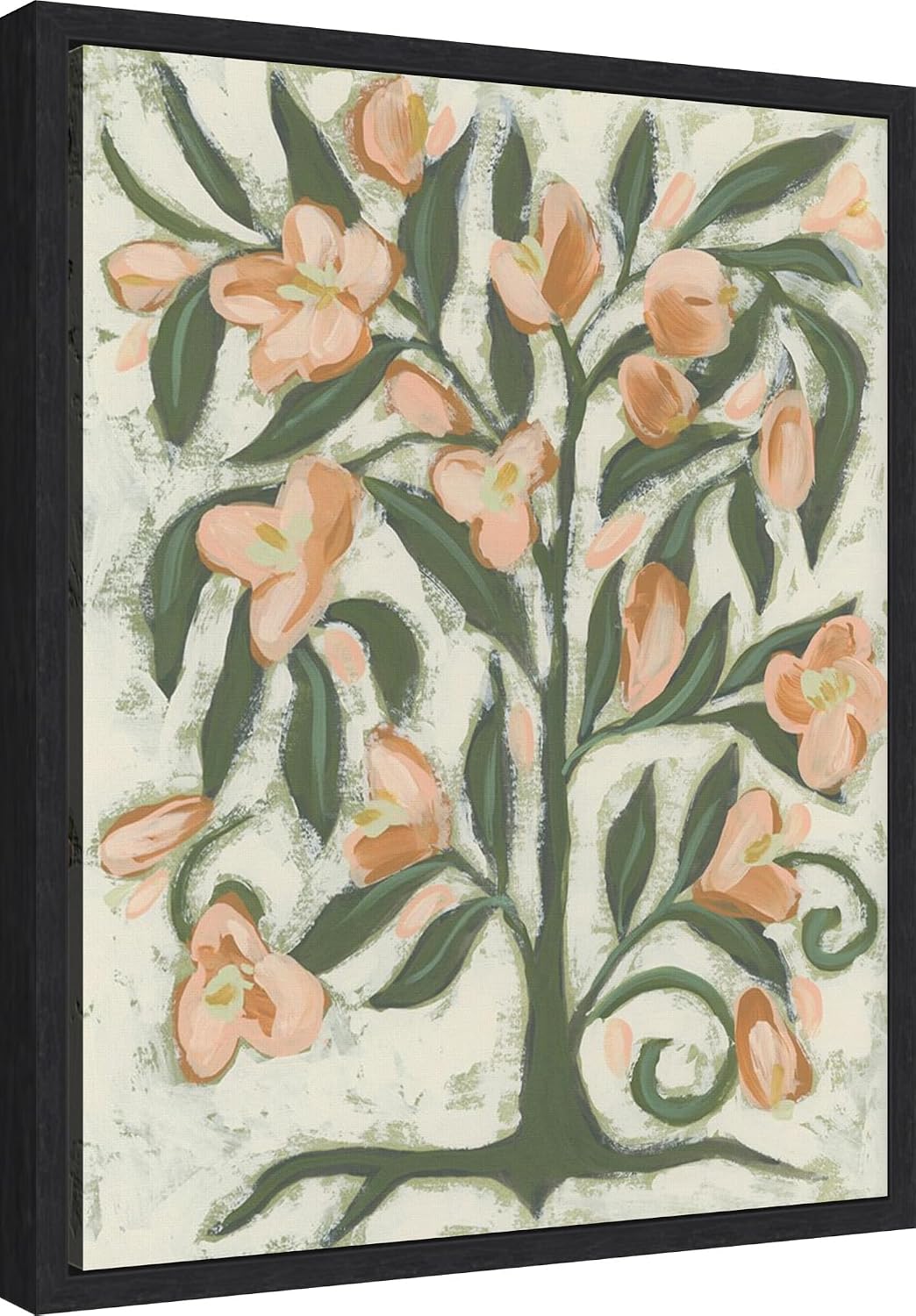 Framed Canvas Wall Art 20x16 Folk Peach Blossoms I by June Erica Vess, Framed Wall Art Canvas, Flowers Artwork, Modern Decor, Small Poster Painting for Living Room, Bedroom, Bathroom
