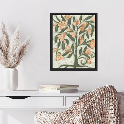 Framed Canvas Wall Art 20x16 Folk Peach Blossoms I by June Erica Vess, Framed Wall Art Canvas, Flowers Artwork, Modern Decor, Small Poster Painting for Living Room, Bedroom, Bathroom