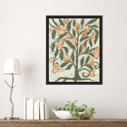 Framed Canvas Wall Art 20x16 Folk Peach Blossoms I by June Erica Vess, Framed Wall Art Canvas, Flowers Artwork, Modern Decor, Small Poster Painting for Living Room, Bedroom, Bathroom