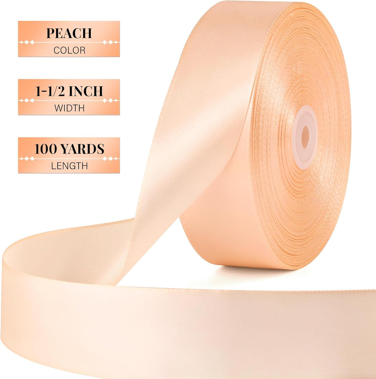 Pastel Orange Ribbon 1-1/2 Inch x 100 Yards, Satin Ribbon