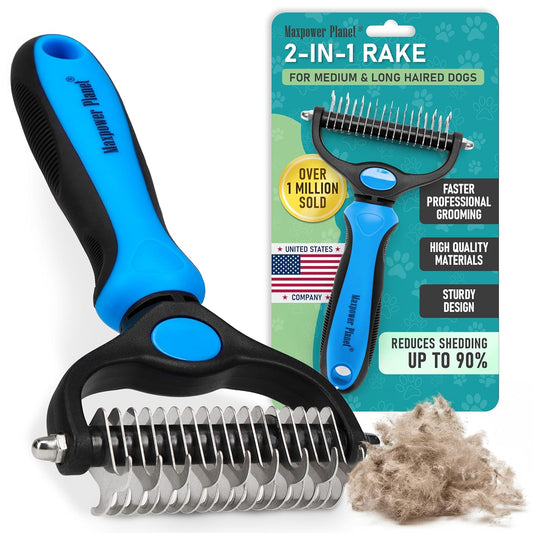 Maxpower Planet Original Pet Grooming Rake - Double-Sided Deshedding Dematting Tool, Undercoat Rake for Dogs & Cats, Extra-Wide Dog Grooming Brush & Deshedder Comb for Long Hair, Reduces Shedding 95%