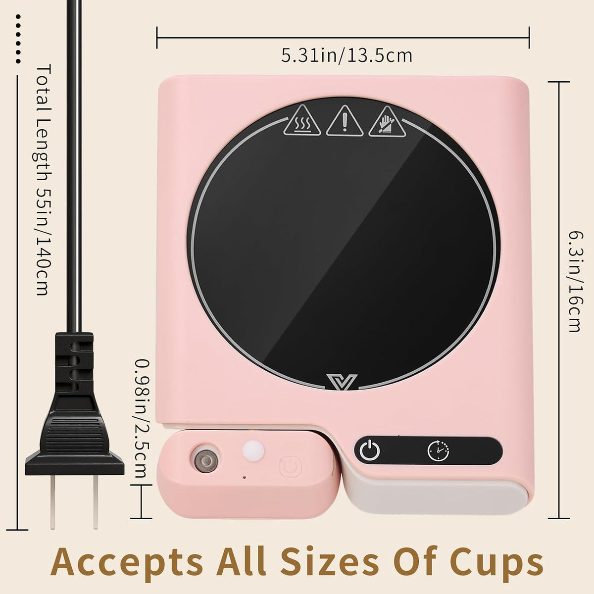 Coffee Mug Warmer with Auto Shut Off, 3 Temperature Settings with Air humidifier Water Mist Sprayer, Electric Beverage Heater with Borosilicate Glass Panel, 54-Inch Cord, Fits Mugs, Teapots (Pink)