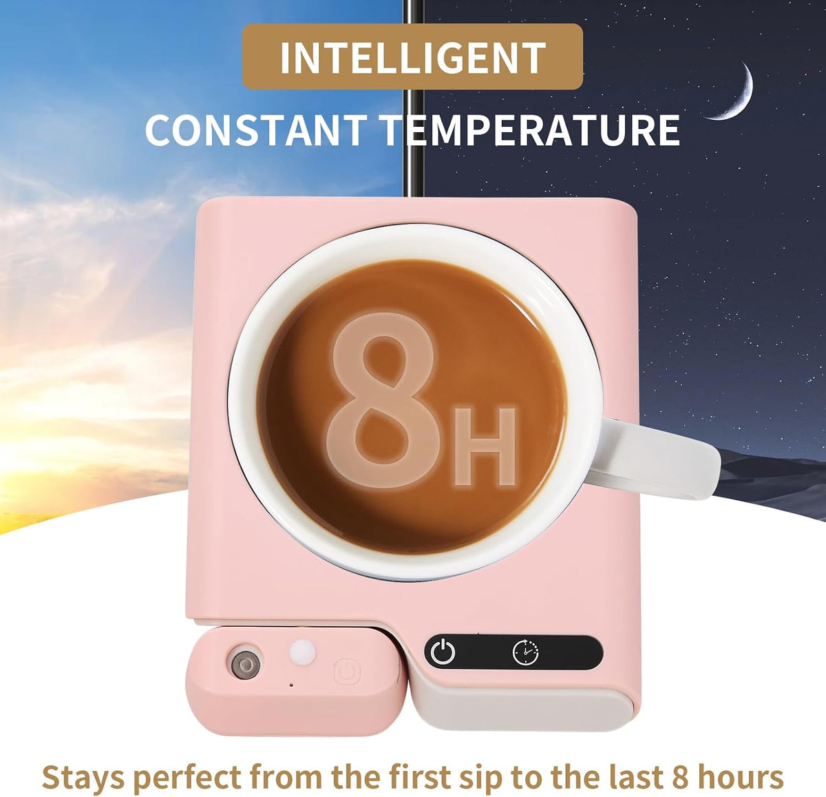 Coffee Mug Warmer with Auto Shut Off, 3 Temperature Settings with Air humidifier Water Mist Sprayer, Electric Beverage Heater with Borosilicate Glass Panel, 54-Inch Cord, Fits Mugs, Teapots (Pink)